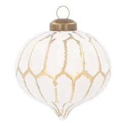 Glazen Kerstbal | Ui-vorm | Wit En Champagne | Geometrisch