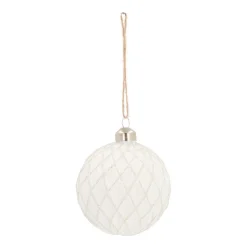Glazen Kerstbal | Wit Met Ruitjespatroon | 8 Cm