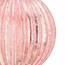 Glazen Kerstbal | Zachtroze | Antiek-look Met Verticale Strepen | 8 Cm