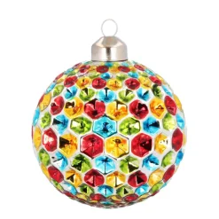 Glazen Kerstbal | Zeshoekjes Reliëf | Multi | 8 Cm