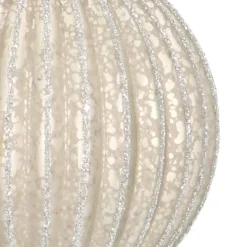 Glazen Kerstbal | Zilver | Antiek-look Met Strepen | 8 Cm