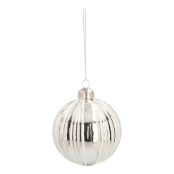 Glazen Kerstbal | Zilver Met Glitterlijnen | 8 Cm