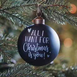 Glazen Kerstbal 'All I Want For Christmas...' | Zwart & Wit