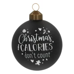 Glazen Kerstbal 'Christmas Calories Don't Count' | Zwart & Wit