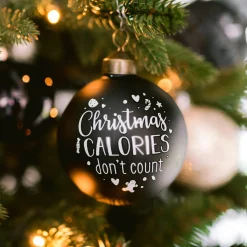 Glazen Kerstbal 'Christmas Calories Don't Count' | Zwart & Wit