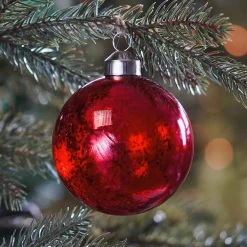 Glazen Kerstbal Craquelé Effect | Rood | 8 Cm