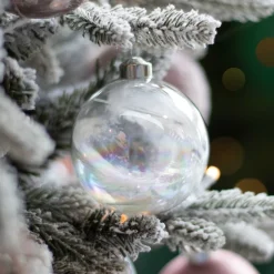 Glazen Kerstbal Gevuld Met Witte Veren | 8 Cm