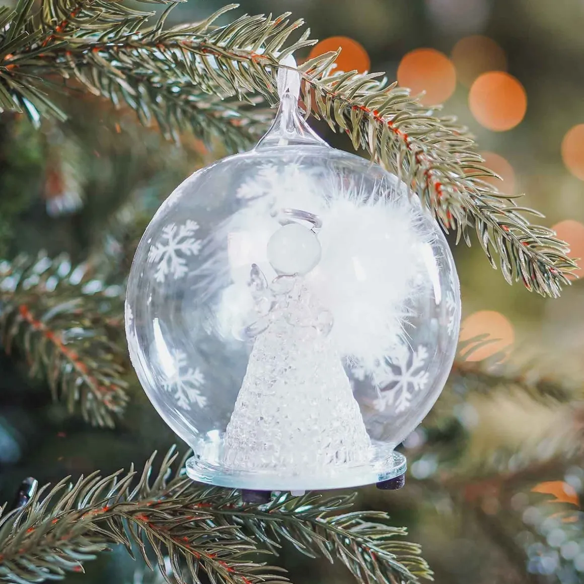 Glazen Kerstbal Met Engel En Duif LED 10 Cm