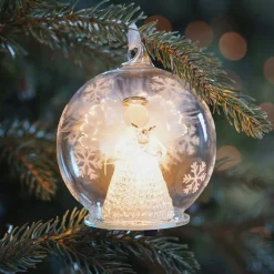 Glazen Kerstbal Met Engel En Duif LED 10 Cm