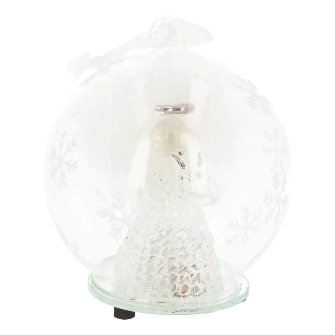 Glazen Kerstbal Met Engel En Duif LED 10 Cm