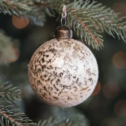 Glazen Kerstbal Met Frost | Lichtgoud | 8 Cm