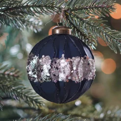 Glazen Kerstbal Met Gouden Glitters | Zwart | 8 Cm