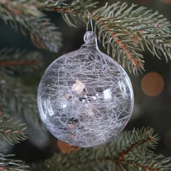 Glazen Kerstbal Met Ijsdraden | Transparant | 8 Cm