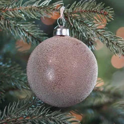 Glazen Kerstbal Met Kralen | Taupe | 8 Cm