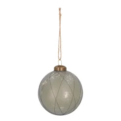 Glazen Kerstbal Met Lijnen | Cottage Green | 8 Cm