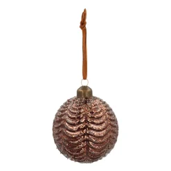 Glazen Kerstbal Met Reliëf | Bruin | 8 Cm