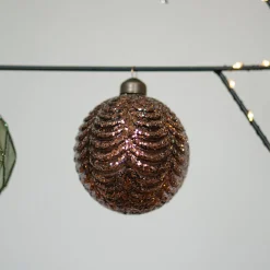 Glazen Kerstbal Met Reliëf | Bruin | 8 Cm