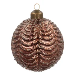 Glazen Kerstbal Met Reliëf | Bruin | 8 Cm