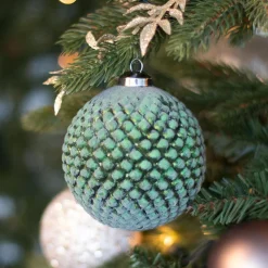 Glazen Kerstbal Met Reliëf | Kerstgroen | 10 Cm