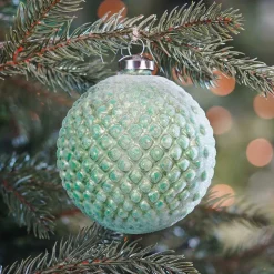 Glazen Kerstbal Met Reliëf | Kerstgroen | 10 Cm