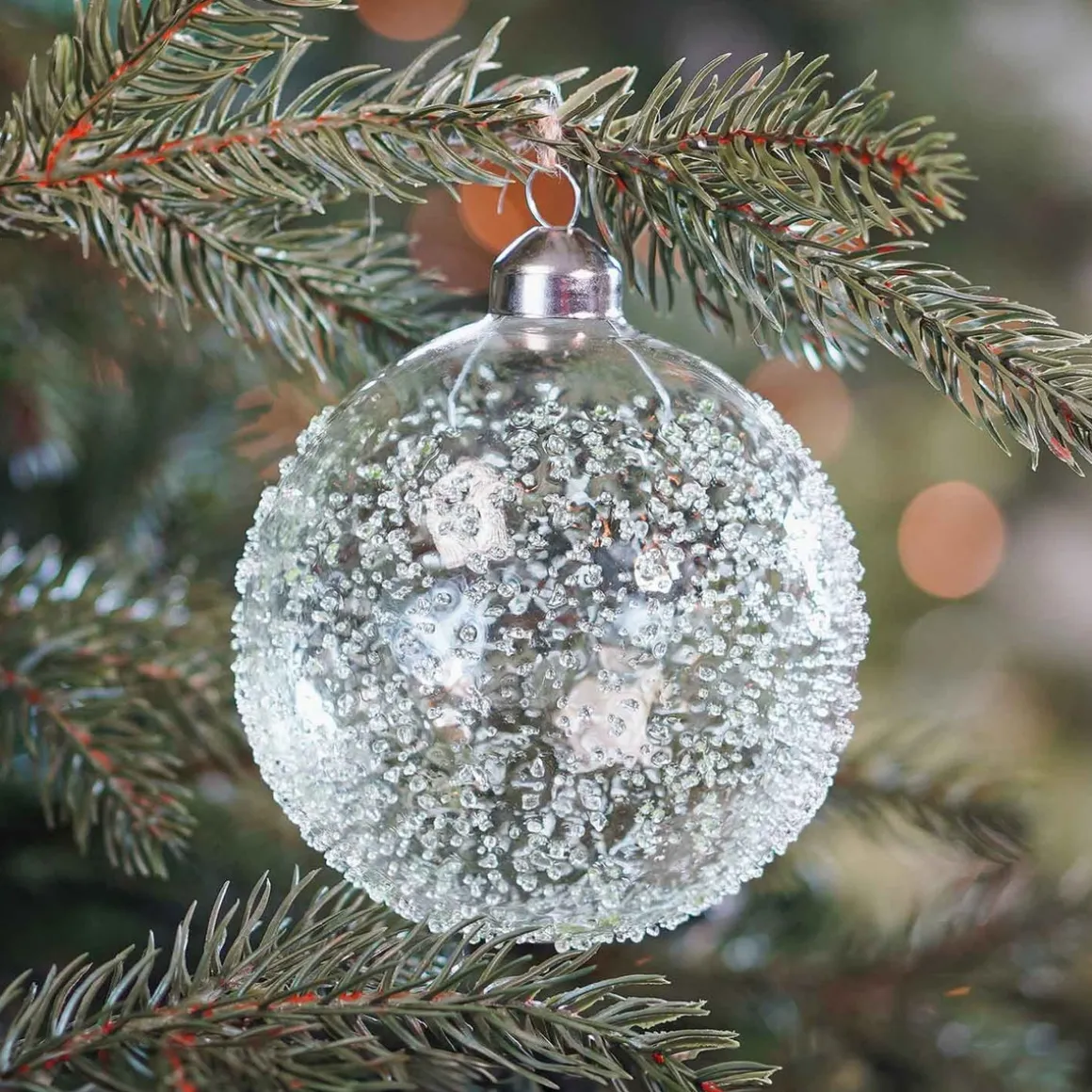 Glazen Kerstbal Met Spikkels | Eucalyptus | 10 Cm