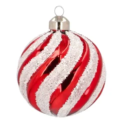 Glazen Kerstbal Met Swirl | Rood-wit | 8 Cm