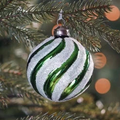 Glazen Kerstbal Met Swirl | Groen-wit | 8 Cm