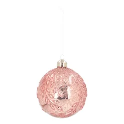 Glazen Kerstbal Met Takken | Roze | Antiek-look | 10 Cm