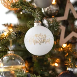 Glazen Kerstbal Wit Merry Christmas 8 Cm
