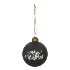Glazen Kerstbal Zwart Merry Christmas 8 Cm