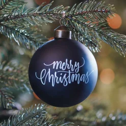 Glazen Kerstbal Zwart Merry Christmas 8 Cm