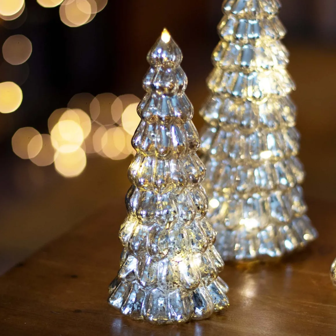 Glazen Kerstboom | Zilver | 6 LED | 21 Cm