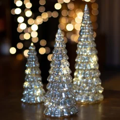 Glazen Kerstboom | Zilver | 8 LED | 27 Cm