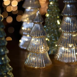 Glazen Kerstboom | Zilver | 7 LED | 19 Cm