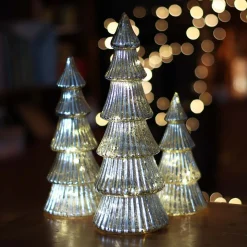 Glazen Kerstboom | Zilver | 15 LED | 37 Cm