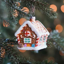 Glazen Kersthanger | Gouden Peperkoekhuisje | 9 Cm