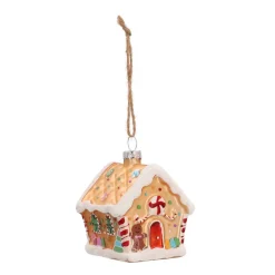 Glazen Kersthanger | Gouden Peperkoekhuisje | 9 Cm