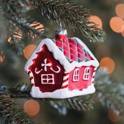 Glazen Kersthanger | Rood Peperkoekhuisje | 9 Cm