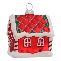 Glazen Kersthanger | Rood Peperkoekhuisje | 9 Cm