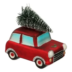 Glazen Kersthanger Auto Met Kerstboom | 10 Cm | Rood