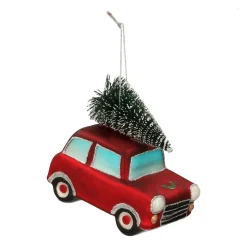 Glazen Kersthanger Auto Met Kerstboom | 10 Cm | Rood