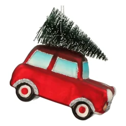 Glazen Kersthanger Auto Met Kerstboom | 10 Cm | Rood