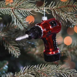 Glazen Kersthanger Boormachine | Handgeschilderd | Rood | 9 Cm