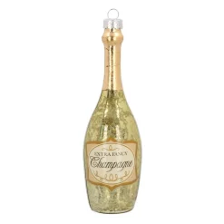 Glazen Kersthanger Champagnefles | Handgeschilderd | Goud | 14 Cm