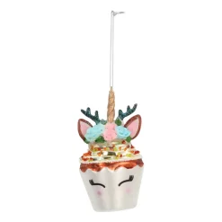 Glazen Kersthanger Cupcake Eenhoorn | Handgeschilderd | Multi | 11 Cm