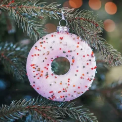 Glazen Kersthanger Donut | Roze | 10 Cm