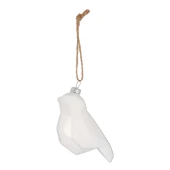 Glazen Kersthanger Geometrische Vogel | Wit | 9 Cm
