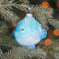 Glazen Kersthanger Kogelvis | Blauw | 10 Cm