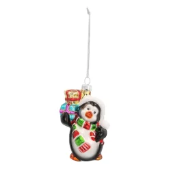 Glazen Kersthanger Pinguïn Met Cadeaus | Multikleur | 9 Cm
