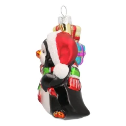 Glazen Kersthanger Pinguïn Met Cadeaus | Multikleur | 9 Cm